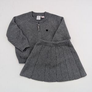Zara Kids Gray Knit Cardigan & Pleated Skirt Set